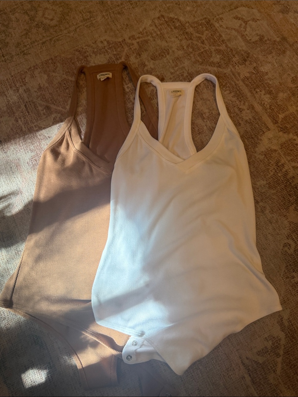 L'AGENCE V-Neck Racerback Bodysuit Duo in White and Brown- Bundle